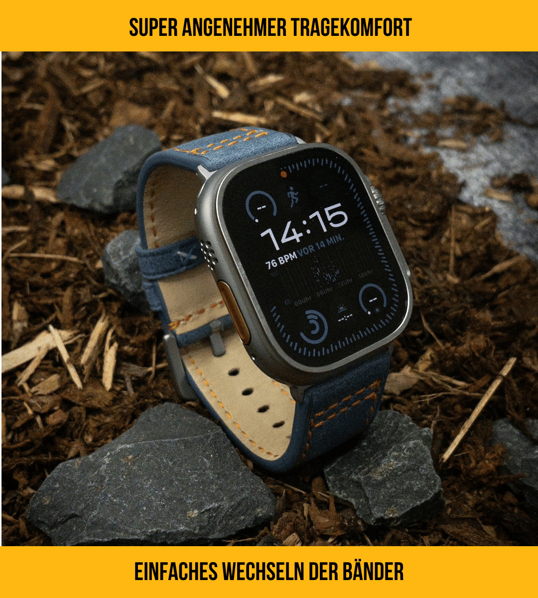 Robustes Armband für die Apple Watch Ultra aus Echtleder | Grau