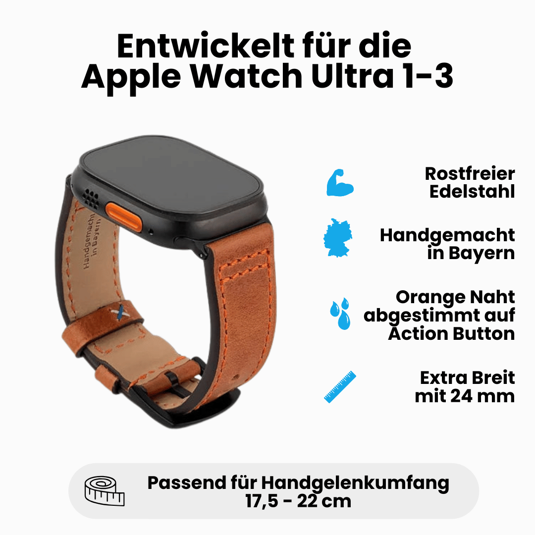 Robustes Armband für die Apple Watch Ultra aus Echtleder