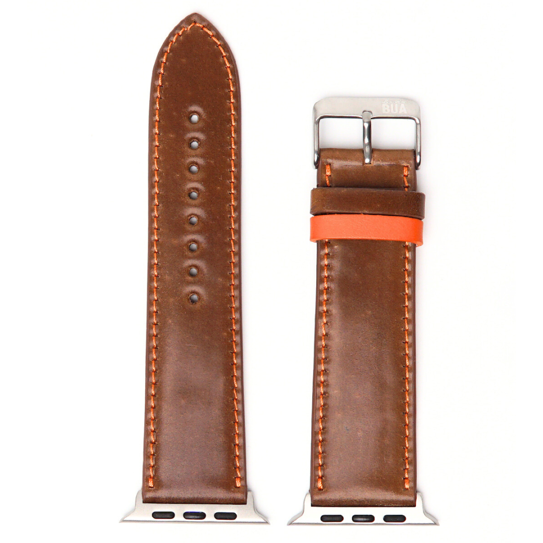 Braunes Shell Cordovan Band Apple Watch Ultra auf weißem Hintergrund