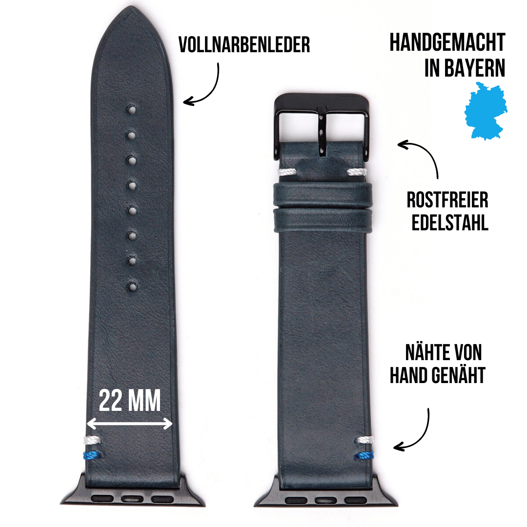 Set Band aus Vollnarbenleder mit iPhone Hülle | Blau
