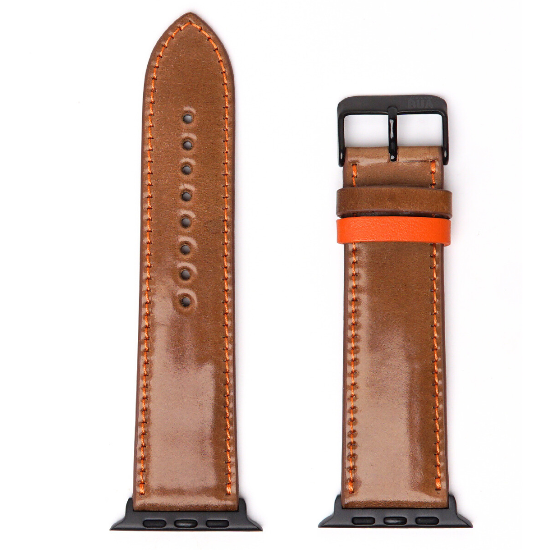 Braunes Shell Cordovan Band Apple Watch Ultra auf weißem Hintergrund
