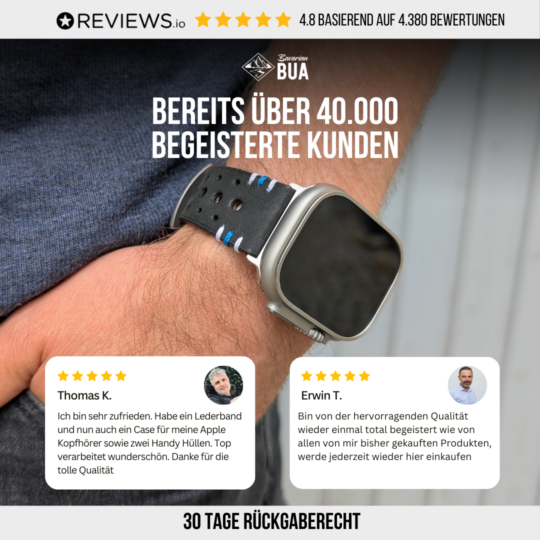 Racing Armband für die Apple Watch Ultra 1, 2 und 3 aus Echtleder