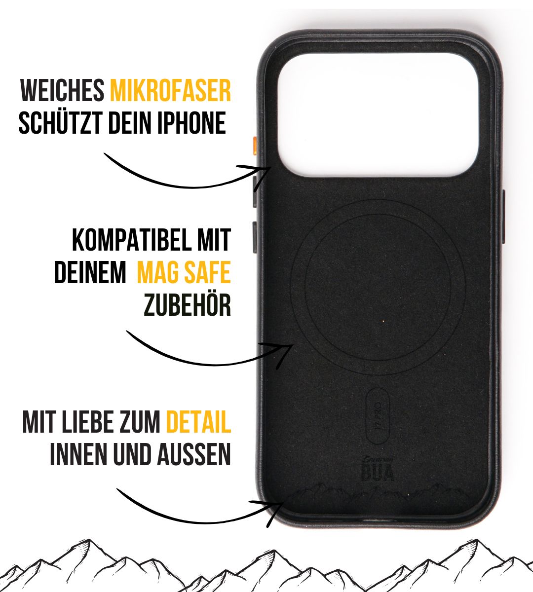 Schwarze iPhone Hülle innen aus Mikrofaser