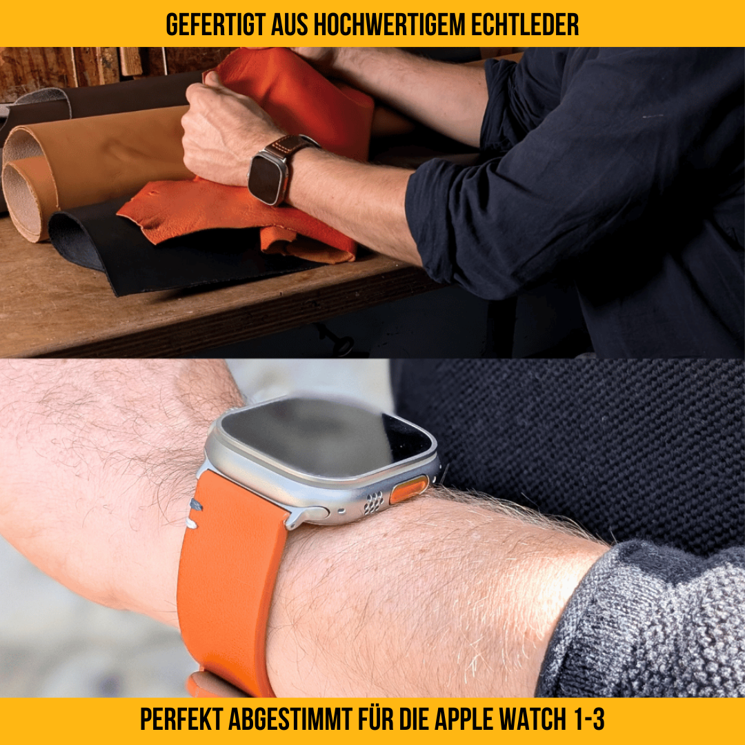 Modernes Lederarmband für Apple Watch Ultra Orange