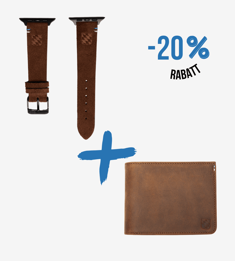 Apple Watch® Set Wildlederbandl | Mittelbraun Wappen + Geldbeutel