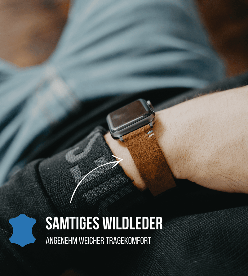 Apple Watch® Set Wildlederbandl | Mittelbraun Wappen + Geldbeutel