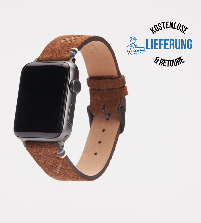 Apple Watch® Set Wildlederbandl | Mittelbraun Wappen + Geldbeutel